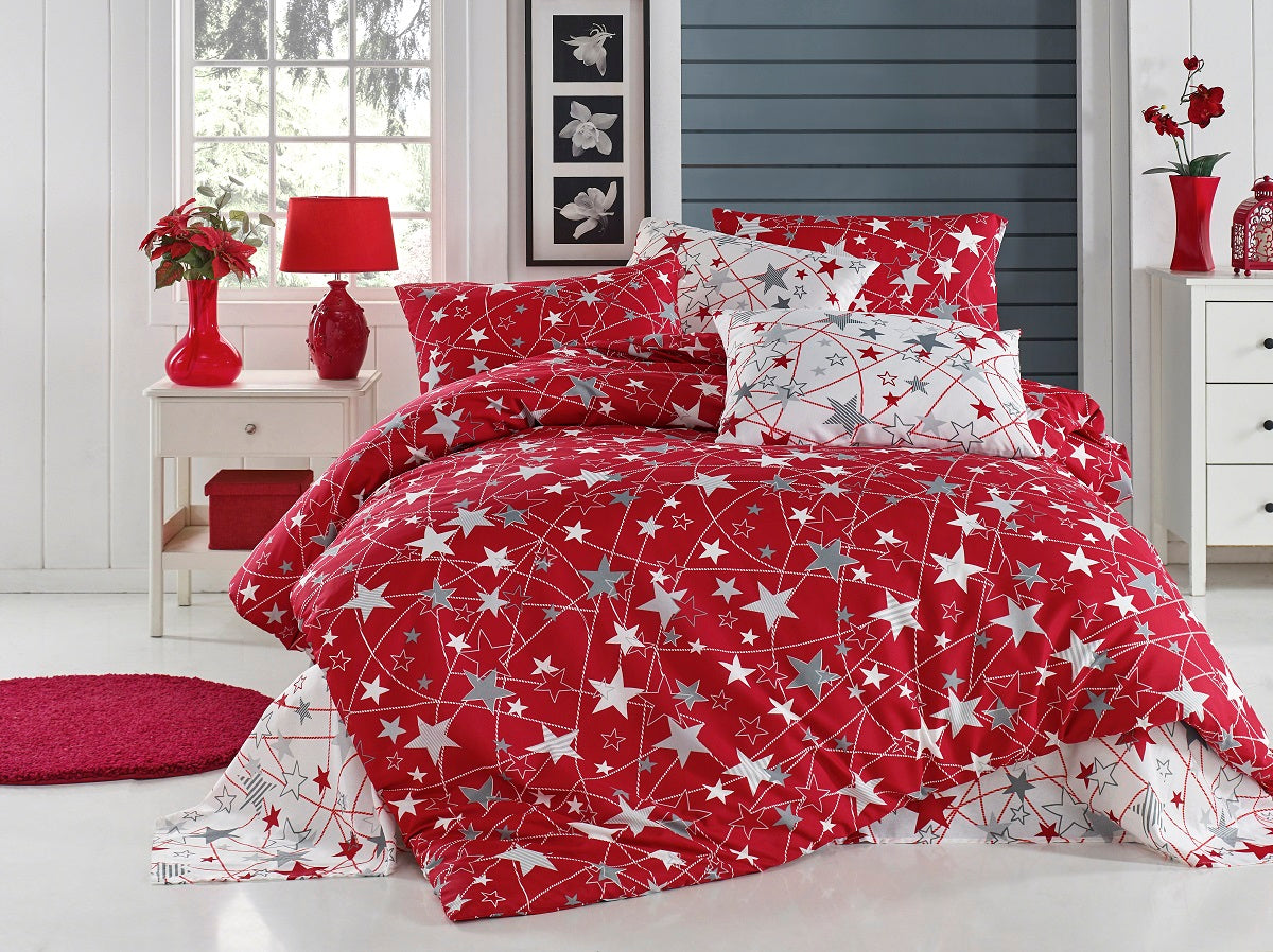 Lenjerie de pat din bumbac finet „Stellar Red”