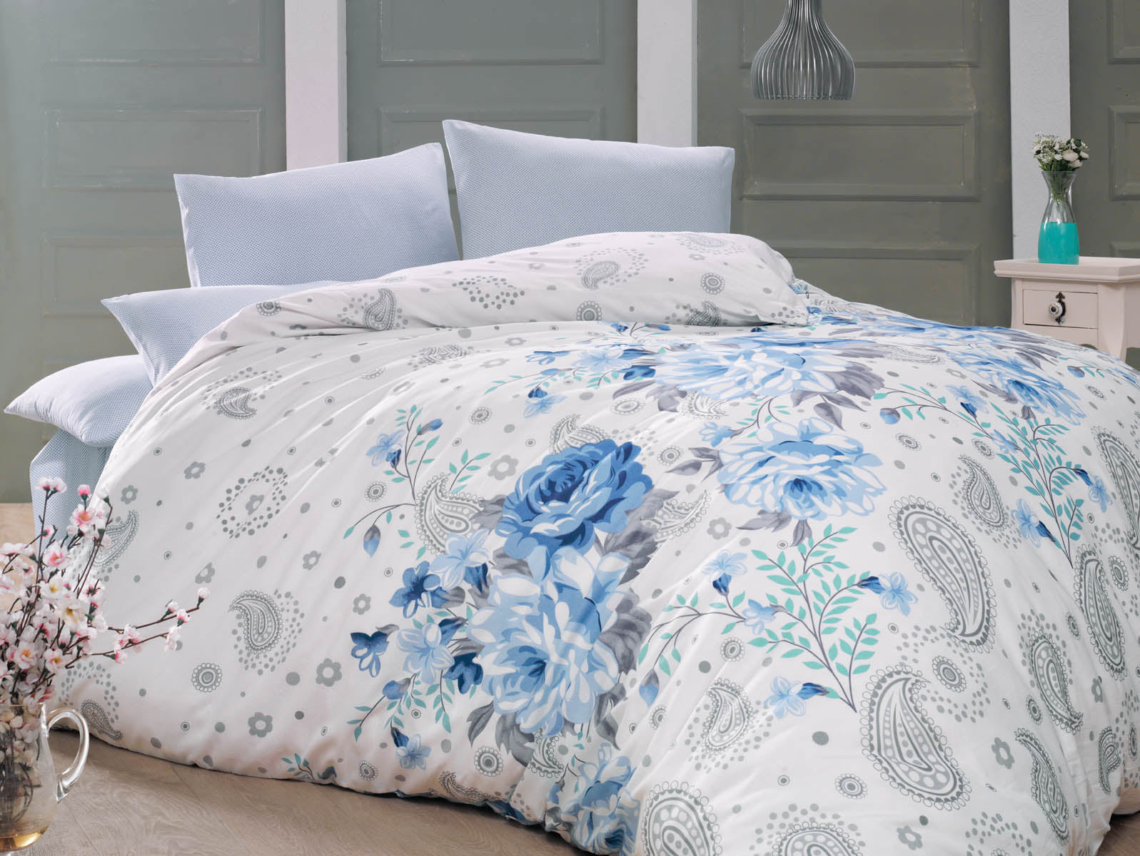 Lenjerie de pat din bumbac finet „Blue Bloom”