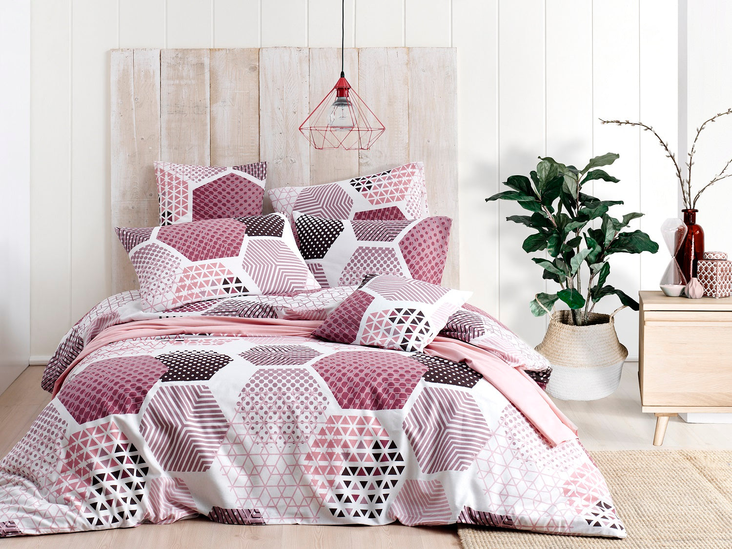 Lenjerie de pat din bumbac finet „Geometric Rose”